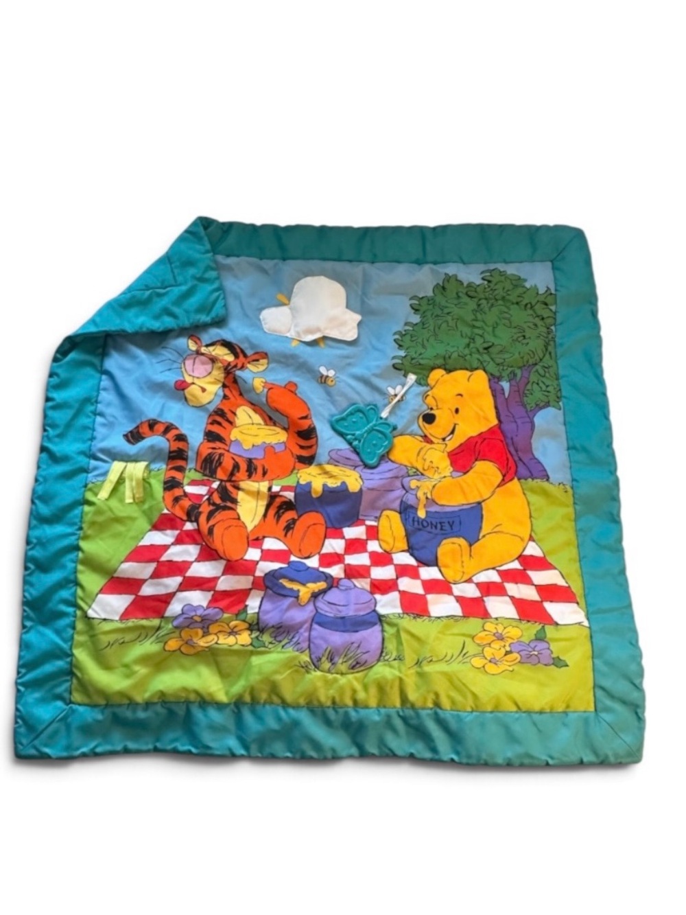 Vintage 90’s Disney Winnie the Pooh Teal and Red Picnic Play Mat